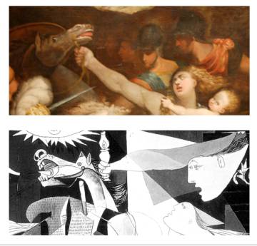 Comparativa de la obra de Mirola con el detalle del Guernica