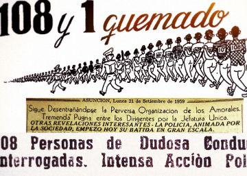 Material informativo del asesinato de un periodista de Paraguay que acabó con la detención y tortura de 108 personas, que ha inspirado la obra de  Erwing Augsten de la exposición 'Multitud marica'. 