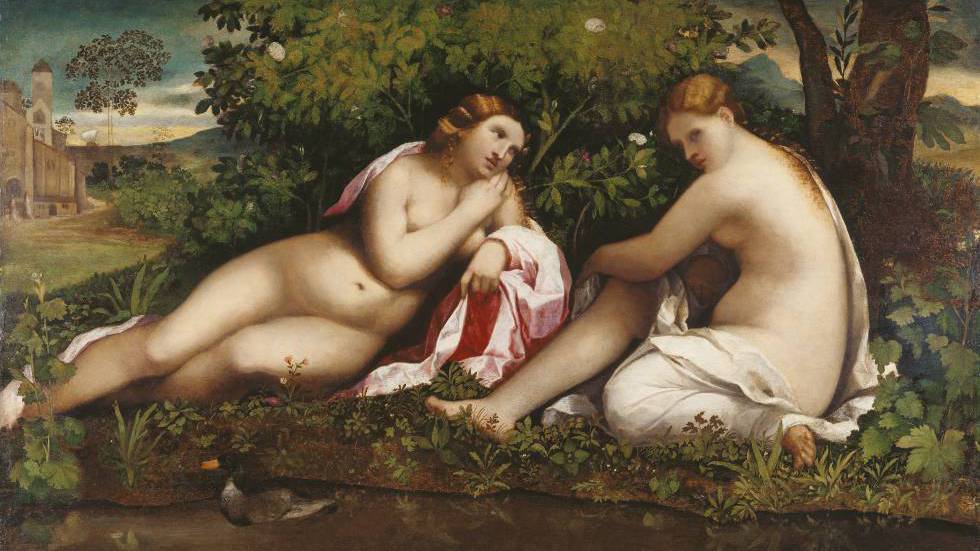 Palma el Viejo (Jacopo Negretti). 'Dos ninfas en un paisaje' (Júpiter disfrazado de Diana seduciendo a Calisto).