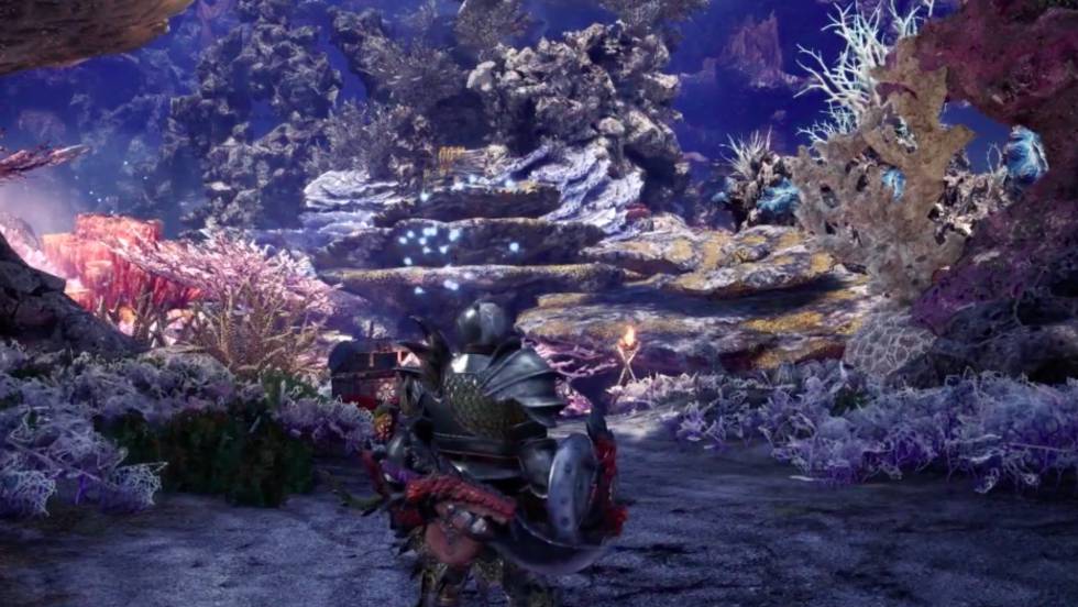 Una imagen del escenario Tierras Altas Coralinas de 'Monster Hunter World'.