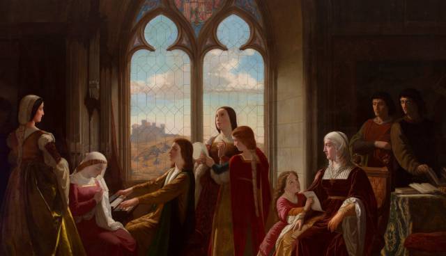El óleo 'La Reina Isabel la Católica presidiendo la educación de sus hijos', de Isidoro Santos Lozano.