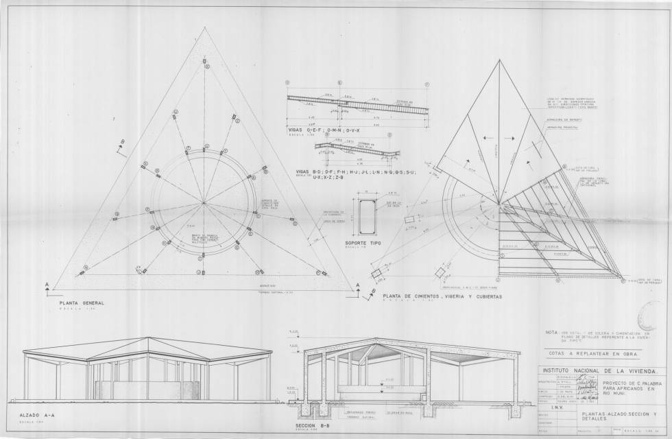 Planos realizados para la construcción de una Casa de la palabra en Machinda.