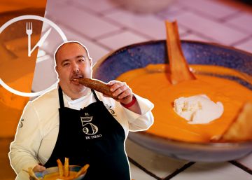 Salmorejo con helado de queso de cabra