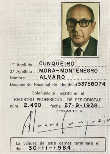 Último carnet de prensa de Cunqueiro.