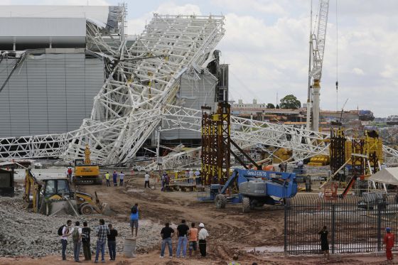 Las obras en el estadio de São Paulo, en el que fallecieron dos obreros.