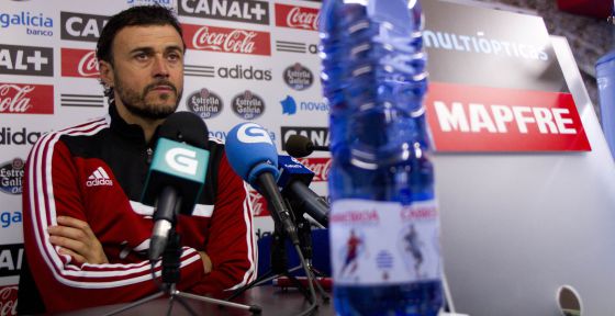 Luis Enrique, en una rueda de prensa con el Celta