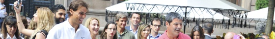 Nadal y Toni, en una exhibición de ping-pong en Nueva York.