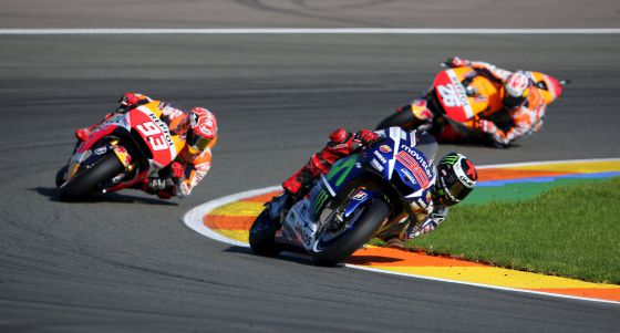 Lorenzo, Márquez y Pedrosa, en la carrera de este domingo en Cheste.