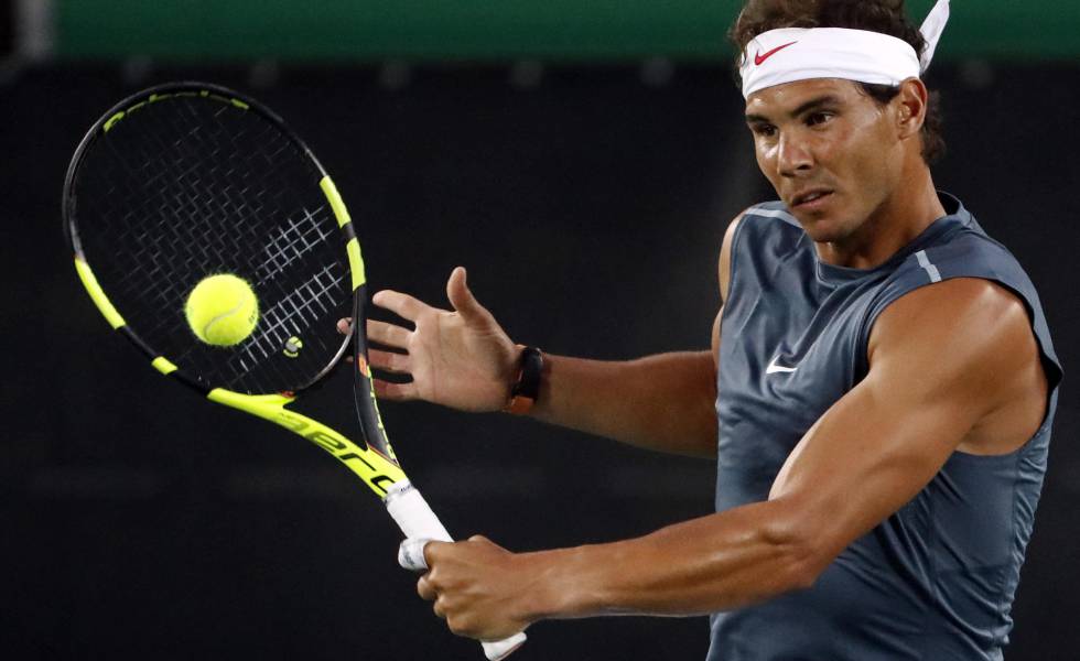 Nadal, ayer en un entrenamiento en Río.