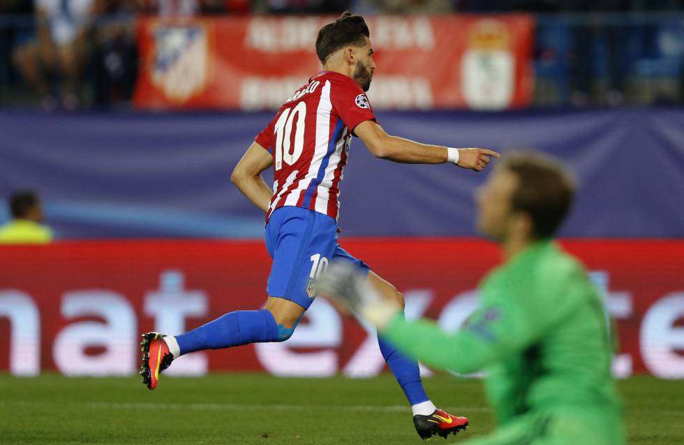 Carrasco celebra el gol ante el Bayern.