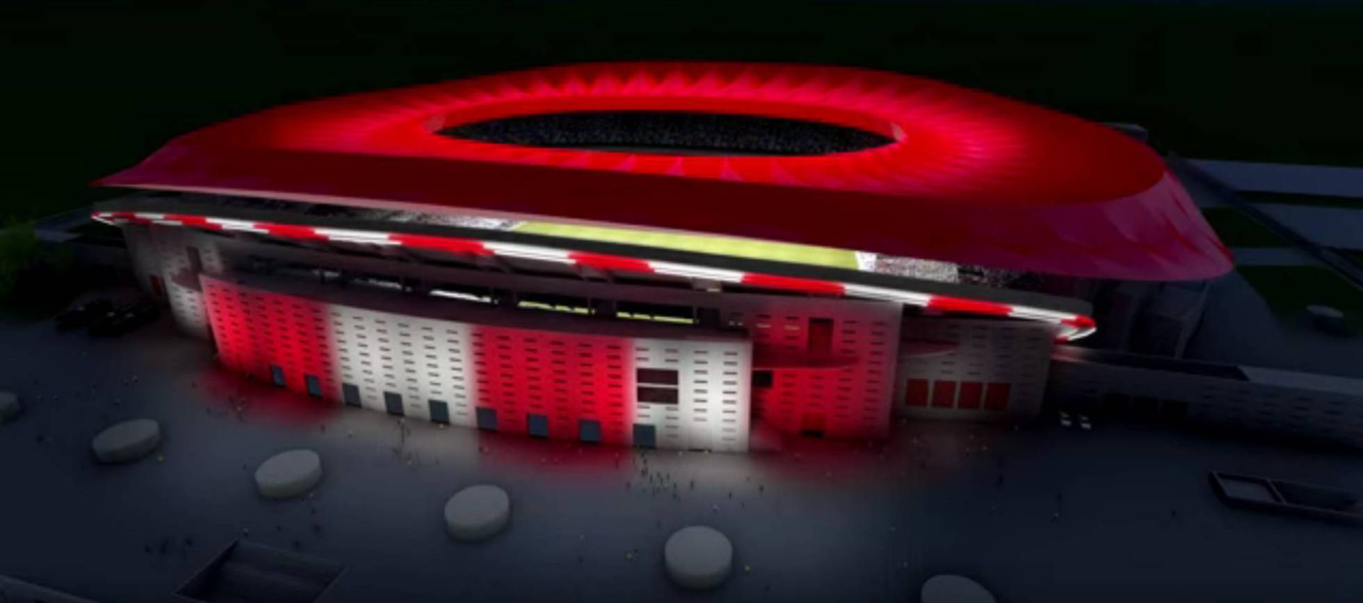 Imagen en 3D del estadio La Peineta iluminado. Imagen en 3D del estadio La Peineta iluminado.