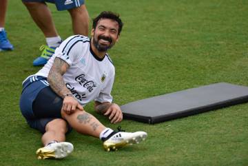 Ezequiel Lavezzi en el entrenamiento del miércoles.