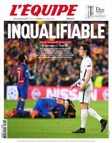 L'Equipe sobre el Barcelona vs PSG
