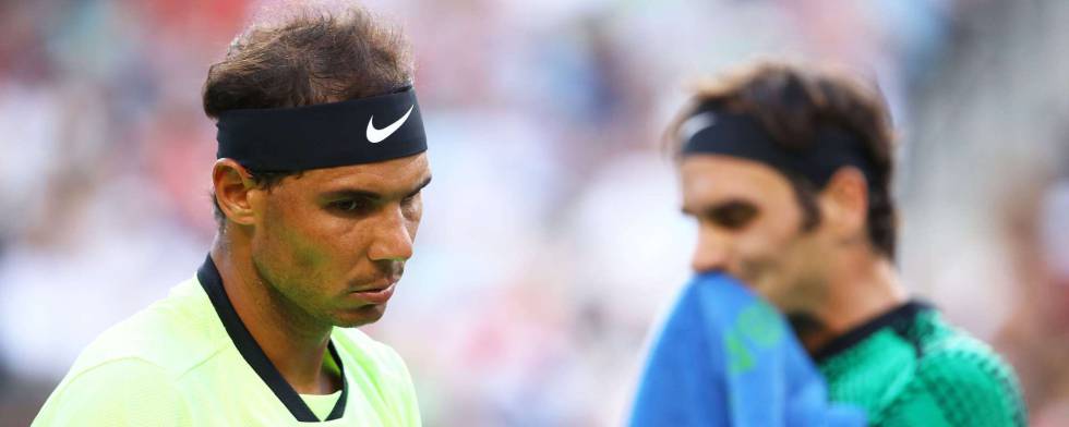 Nadal y Federer, durante el partido en Indian Wells.