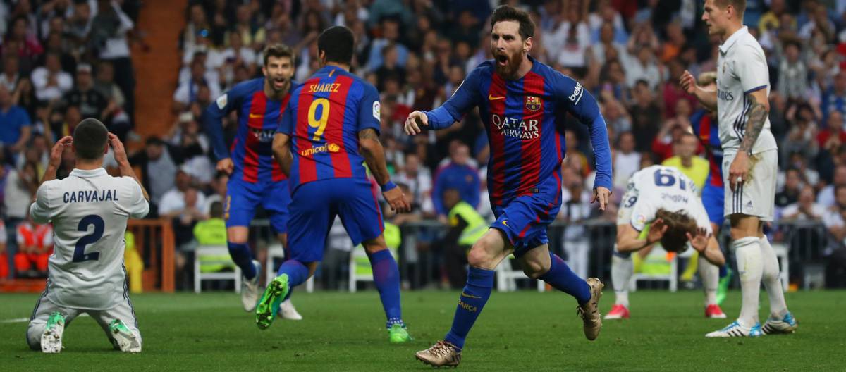 Messi festeja el tercer gol del Barcelona.
