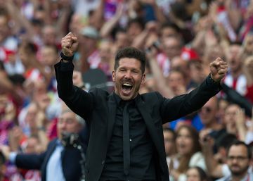 MADRID, SPAIN - MAY 21: Head coach Diego Simeone of Club Atletico de Madrid celebrates his team's 3rd goal during the La Liga match between Club Atletico de Madrid and Athletic Club Bilbao at Vicente Calderon stadium on May 21, 2017 in Madrid, Spain. (Photo by Denis DoyleGetty Images)