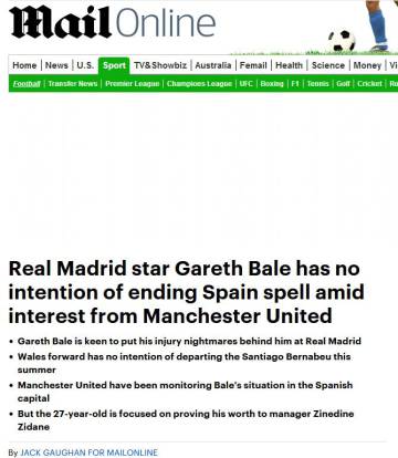 Bale vuelve a rechazar al Manchester United