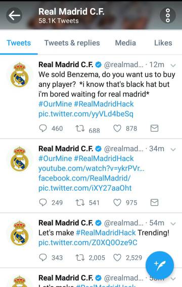 ‘Hackeo’ del Twitter del Real Madrid: “Hemos vendido a Benzema. ¿Queréis que fichemos a alguien?”