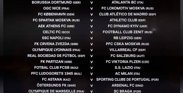 Cuadro de los partidos de dieciseisavos de la Europa League.