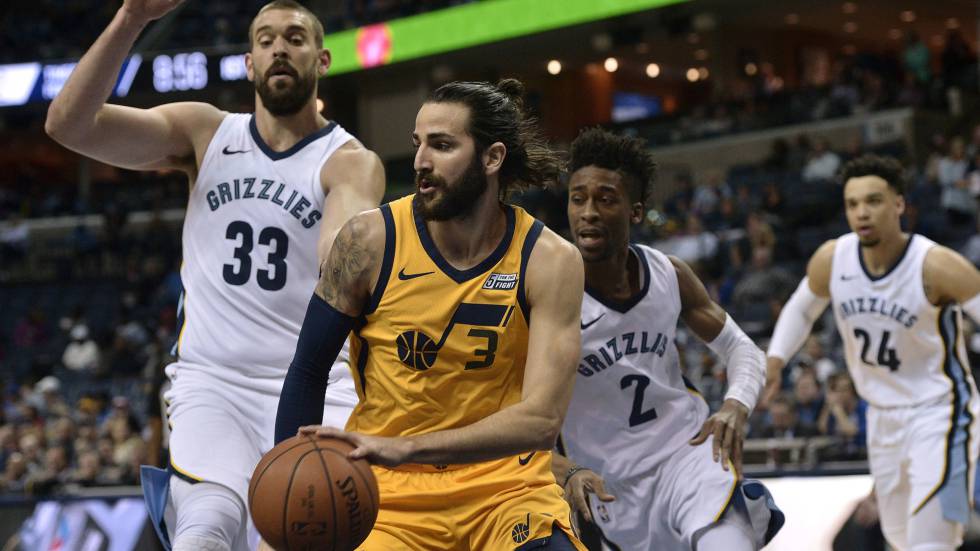Duelo entre Marc Gasol y Ricky Rubio.