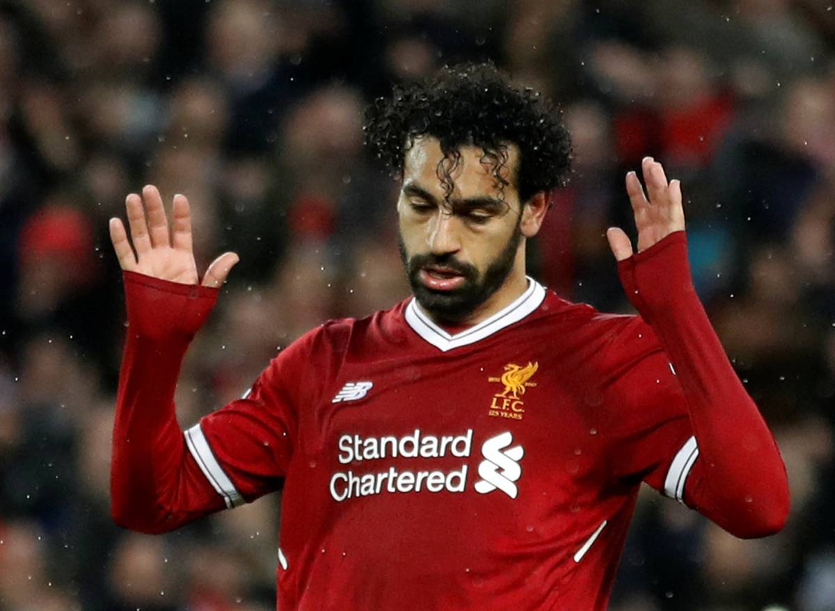 Salah celebra el gol en el partido entre el Liverpool y la Roma