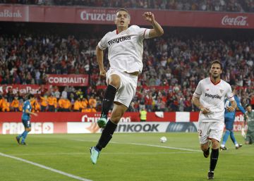Ben Yedder celebra su gol, el primero del Sevilla.