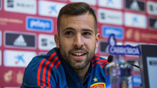 Jordi Alba, durante la rueda de prensa de este martes.