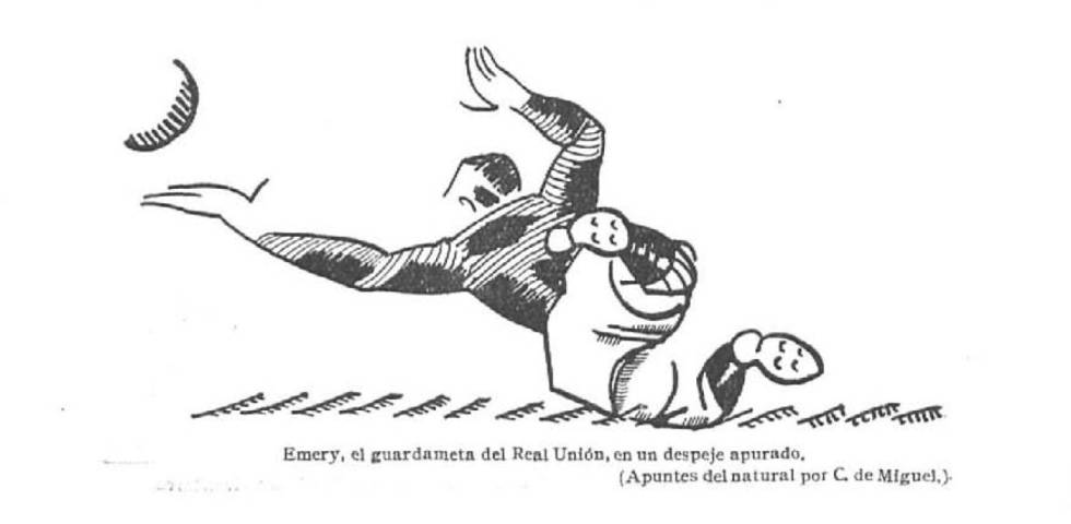 Boceto tomado del natural de Emery, portero del Real Unión y abuelo del actual entrenador del Arsenal Unai Emery.