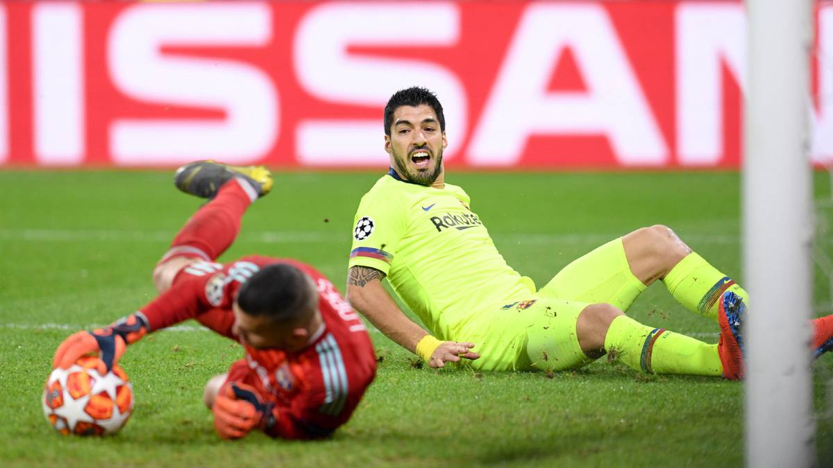 Luis Suárez, contra el Olympique de Lyon.