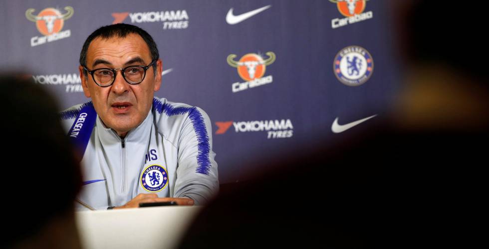 Sarri, durante la rueda de prensa.