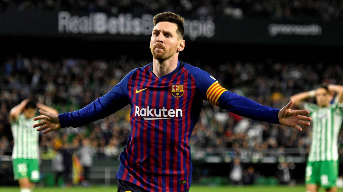 Messi celebra el cuarto gol ante el Betis.