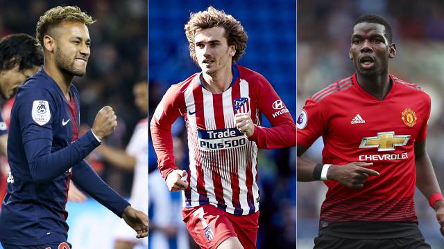 Desde la izquierda, Neymar, Griezmann y Pogba.