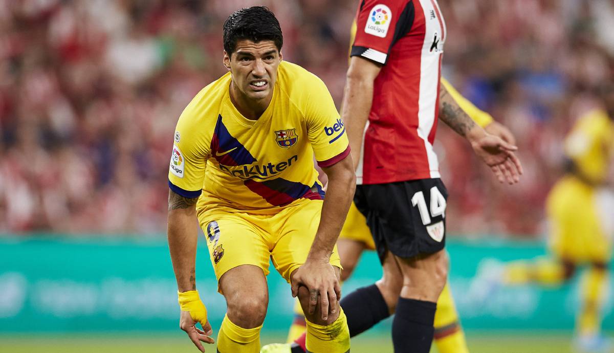 Luis Suárez, al lesionarse en San Mamés, en el estreno de LaLiga.