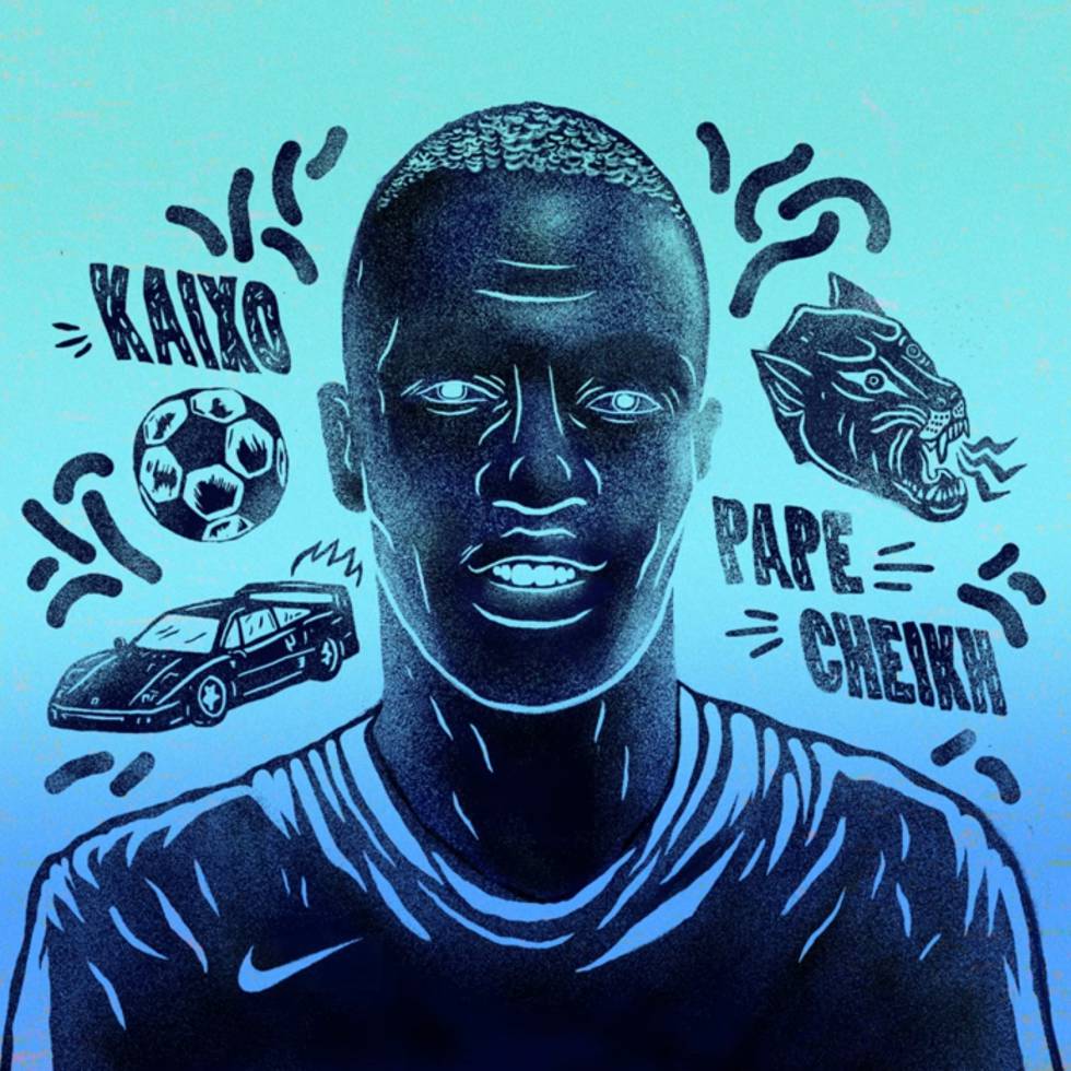 La ilustración con la que el rapero vigué Kaixo presentó el tema para Pape Cheikh, centrocampista del RC Celta.