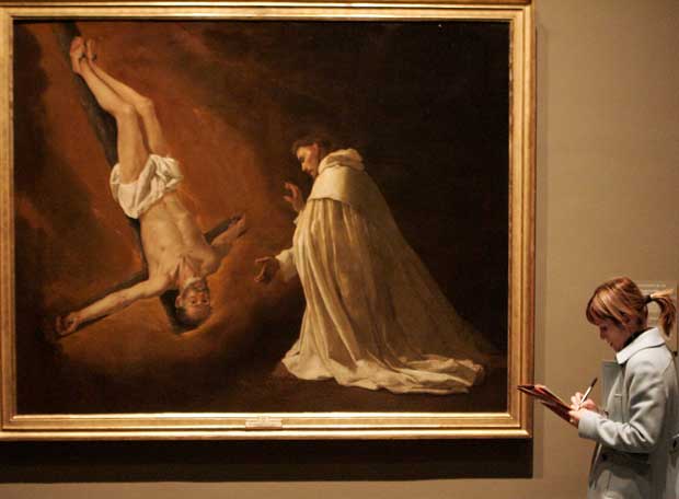 Aparición de san Pedro Apóstol a san Pedro Nolasco, de Francisco Zurbarán, que puede verse en la exposición Fábulas de Velázquez.