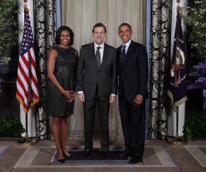 El presidente de EE UU utiliza el Waldorf Astoria como cuartel general cuando viaja a Nueva York para participar en la reunión de la Asamblea General de la ONU. Durante su celebración, allí posa tradicionalmente con otros líderes mundiales. En la imagen, Obama y su esposa en el hotel junto al presidente español, Mariano Rajoy, en septiembre de 2012