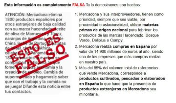 Imagen que Mercadona ha colgado en su página web con el supuesto bulo que circula por las redes y sus explicaciones Imagen que Mercadona ha colgado en su página web con el supuesto bulo que circula por las redes y sus explicaciones