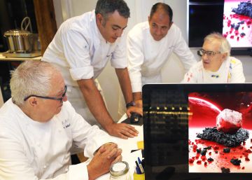 Juan Mar&iacute;a Arzak, junto a su equipo, en el laboratorio gastron&oacute;mico de su restaurante