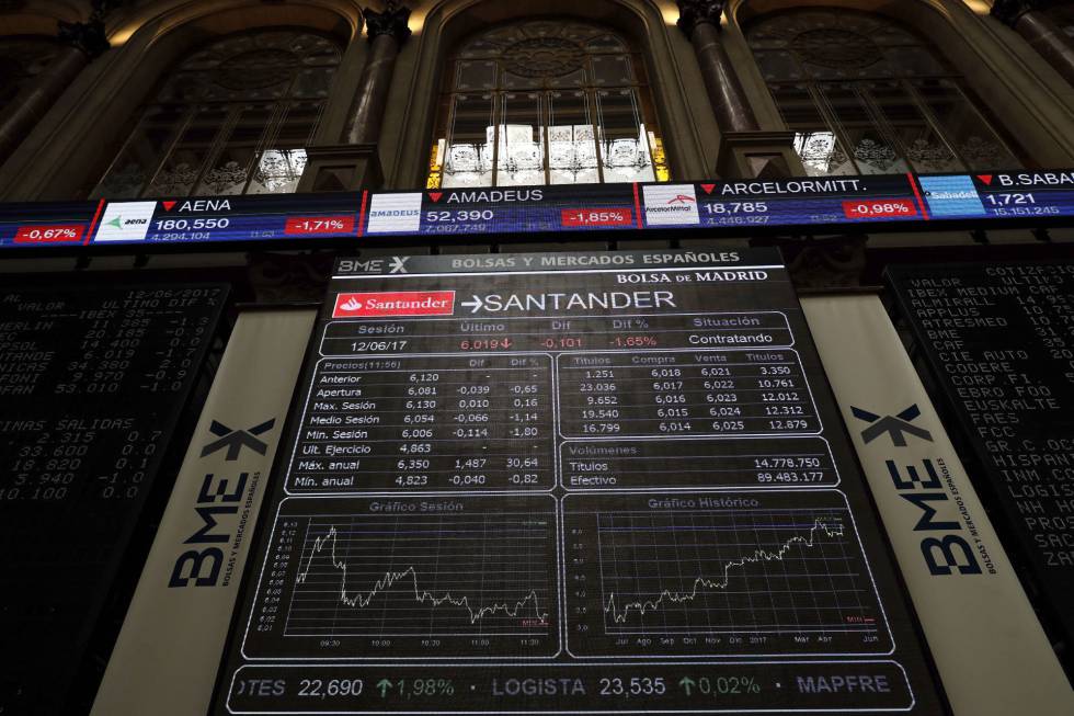 Los paneles informativos de la Bolsa de Madrid