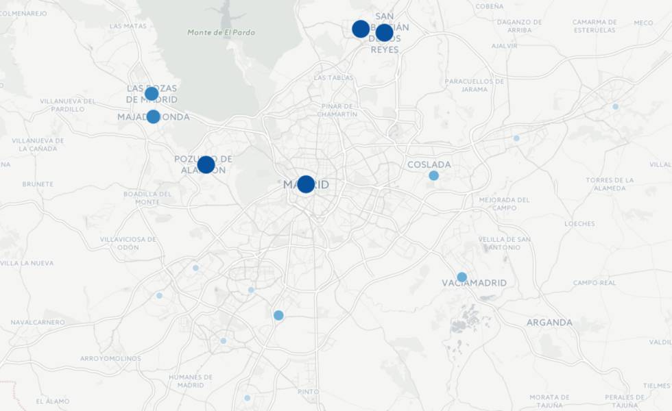 Ciudades analizadas en el entorno de Madrid.