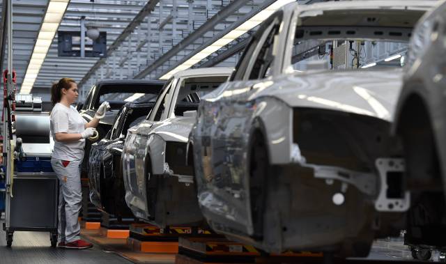 Cadena de montaje de Audi en Alemania.