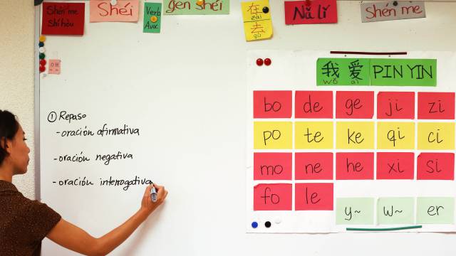 Clase de chino en una academia de idiomas.