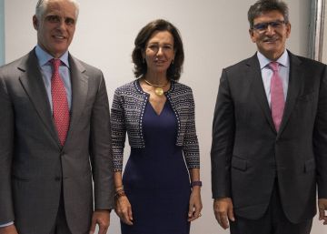 Andrea Orcel, que iba a ser número dos del Santander, Ana Botín, presidenta, y José Antonio Álvarez, vicepresidente del grupo y presidente de Santander España