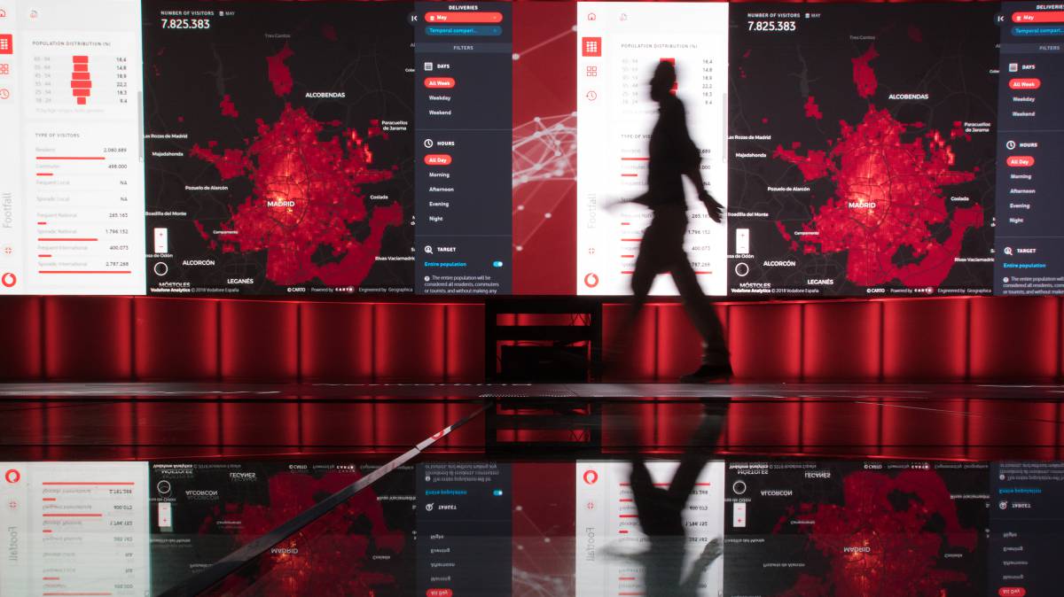 Mapa de distribución de usuarios de telefonía móvil de Vodafone.rn