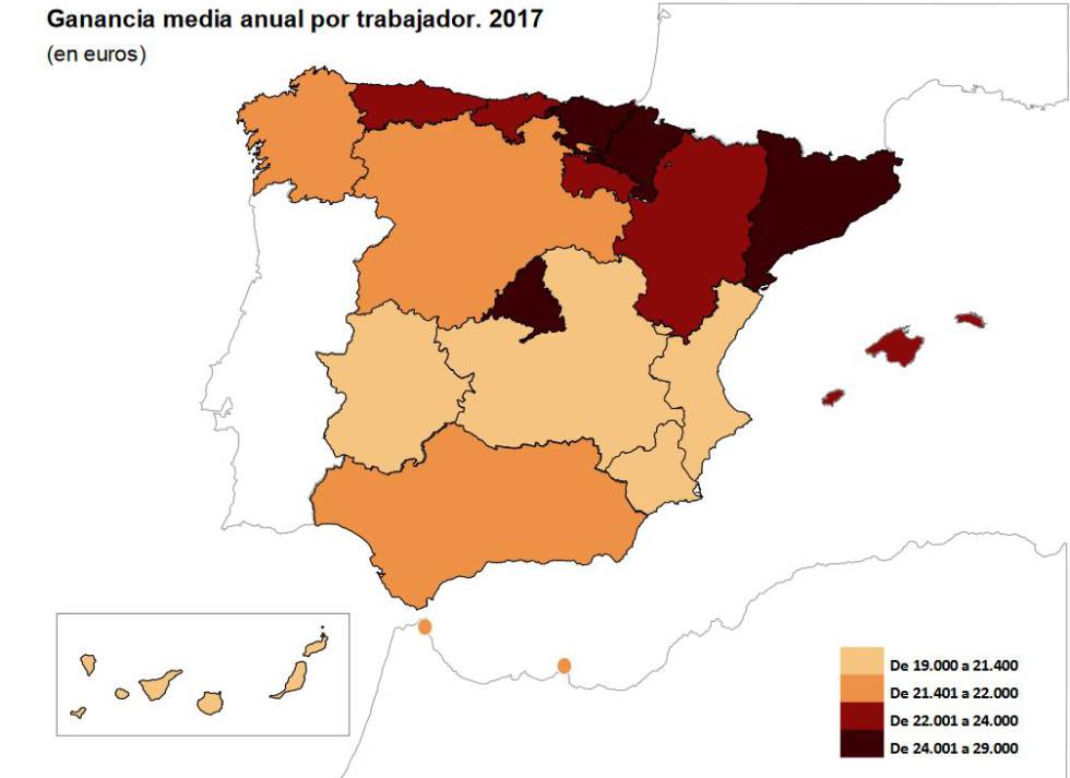 Así son los sueldos españoles: el más frecuente es de 17.482 euros y los más bajos están en la hostelería