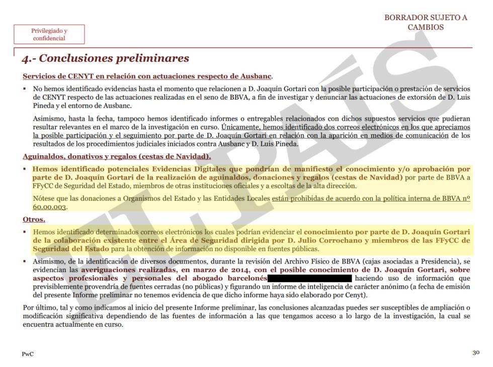La presidencia del BBVA pagó de forma irregular aguinaldos a policías