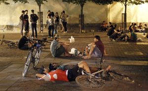 A scene of street drinking in the city. A scene of street drinking in the city.