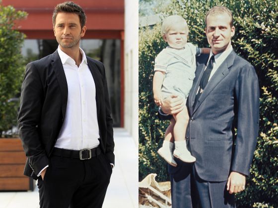 A la izquierda, el actor Fernando Gil y a la derecha, el rey Juan Carlos con el príncipe Felipe en brazos, en la década de los sesenta. A la izquierda, el actor Fernando Gil y a la derecha, el rey Juan Carlos con el príncipe Felipe en brazos, en la década de los sesenta.