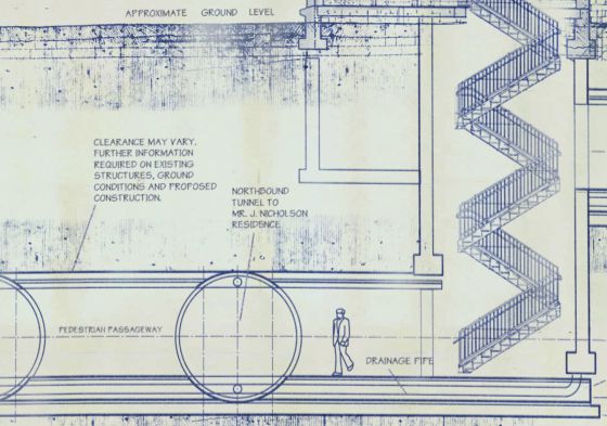 Detalle del plano en el que se puede leer que el pasadizo dirigía a la casa del actor Jack Nicholson.
