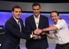 Rivera, Sánchez e Iglesias en el El País debate